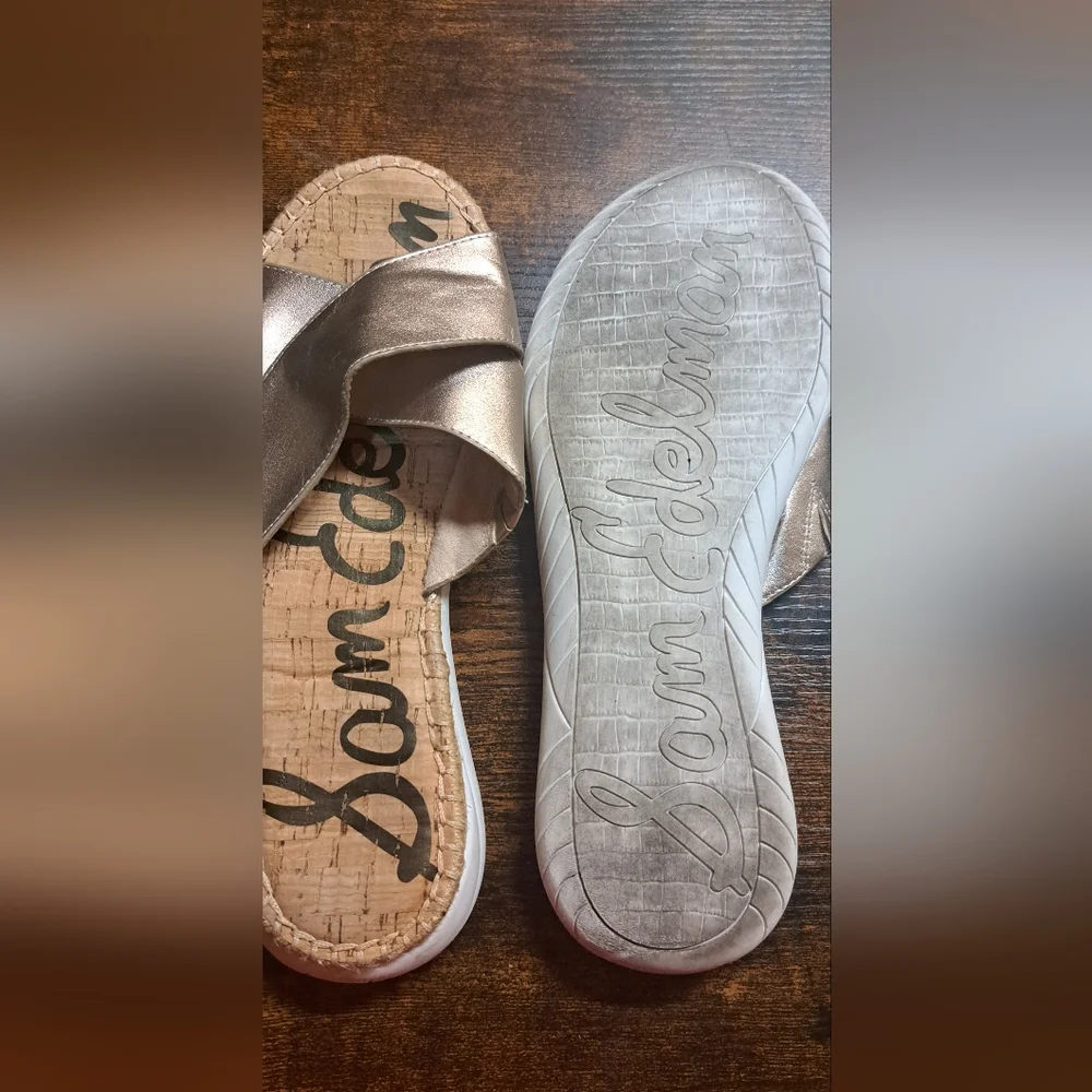 Sam Edelman Gold Leather Espadrille Slide Sandals Jen Size 9.5